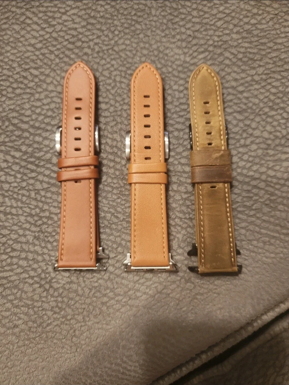 Set of 3 Leather Watch Bands - Brown, Tan, Olive